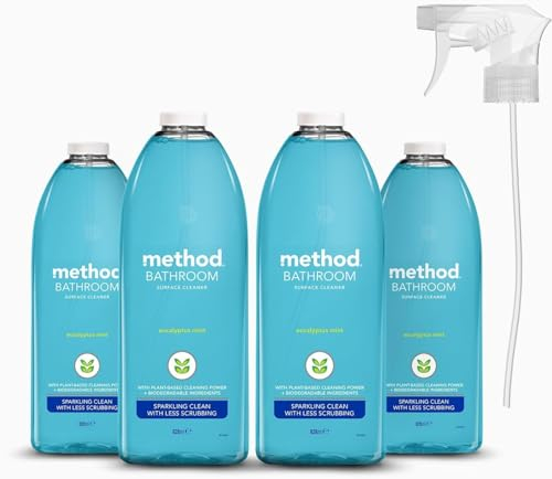 Method Bathroom Cleaner Spray, Sparking Clean, Surface Cleaner, Eucalyptus Scent, Pack of 4, 4 x 828ml