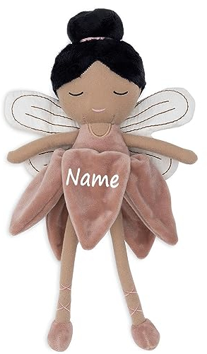Personalisierte Kuschel- und Kinderpuppe Stoffpuppe mit Namen Kuscheltier Fee personalisiert Geschenk zur Geburt Kleid Rose