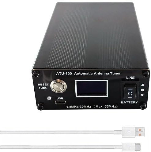 ziyuan ATU-100 Antenna Tuner for Ham Radio 1.8-55MHz Automatic Antenna Tuner By N7DDC 100W Open Source Shortwave with Battery Durable Easy to Use Black