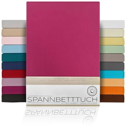 BEAUTEX Spannbetttuch Bettlaken aus Baumwolle, Premium Jersey Stoff 160g/m², Größe und Farbe wählbar (Standard - 100x200x30 cm, Bordeaux)