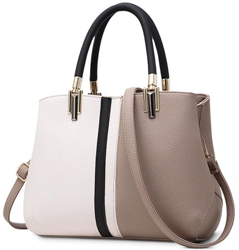 FOLOVEYA Handtasche Damen Mode Umhängetasche Elegant Spleißen Schultertasche Frauen Tote Taschen PU Leder Shopper Henkeltaschen für Reisen Arbeiten Schule Khaki