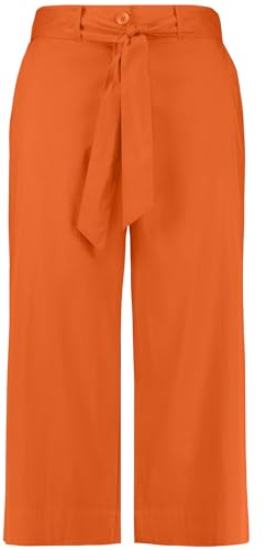 Samoon Damen Weite 3/4 Hose mit Bindegürtel Lotta unifarben 3/4 Länge Happy Orange 50