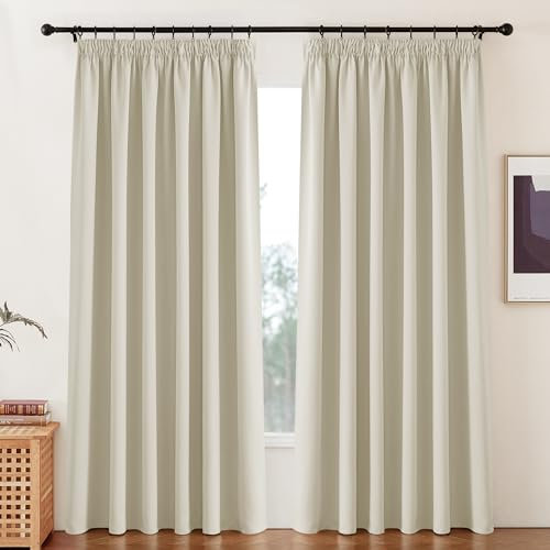 PONY DANCE Wärmeisolierende Vorhänge mit Kräuselband Thermogardine 2er Set H 228 x B 228 cm Verdunkelungsvorhang für Schienensystem Wohnzimmer Gardinen für Große Fenster, Hellbeige