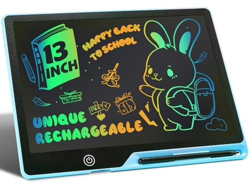 Tablette d'écriture LCD 13 Pouces Rechargeable, Portable Tablette Dessin Enfant Effaçable Écriture, Dessin et liste de mémorisation Ardoise Magique Educatif Cadeau pour Enfants Jouets Bleu