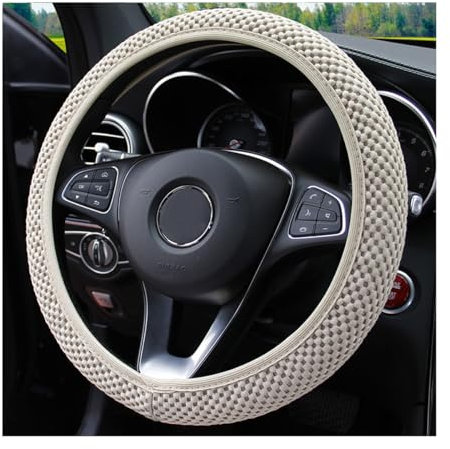Adunsiaoto Autos Lenkradbezug Mikrofaser Leder Lenkradhülle, Elastischer Leder-Lenkradbezug 37-38 cm, Atmungsaktiver Lenkradschutz Geeignet für Auto/SUV(Beige)