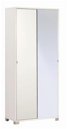 MONDO VIRO Armoire 2 portes coulissantes Rebel avec miroir en bois 8 étagères 82 x 42 cm 190h (blanc flammé/miroir naturel)
