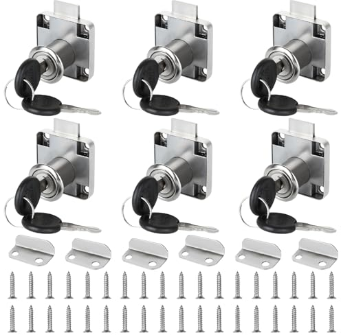 MUXHEL Lot de 6 Serrures d'Armoire de 20 mm - Pour Meubles, Tiroirs et Armoires - Avec Clé, à Visser
