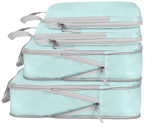 Compression Packing Cubes, Travel Storage Bag Set of 4 - Blue, Organizer Bags for Suitcase and Carry On Luggage