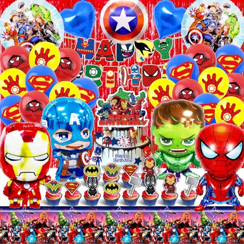 54PCS Superhe Kinder Geburtstag, Superhe Kinder Geburtstag Party, Geburtstag Party Deko, Superhe Geburtstagsdeko, Superhe Party Geburtstag Deko, Superhe Tortendeko Luftballons Tischdecke