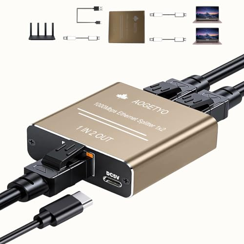 RJ45 Ethernet Splitter, 1000Mbps Ethernet Splitter 1 to 2,Network Splitter with USB Power Cable,[2 Devices Simultaneous Networking, Powerline Network Adapters Connector for Cat 5/5e/6/7/8 Cable