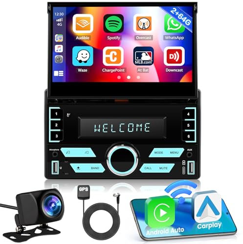 Inefala 2G+64G Android 13 Autoradio 2 Din con Schermo a Scomparsa, 7 Pollici Touchscreen Stereo Auto Bluetooth con Wireless CarPlay Android Auto con GPS WiFi RDS/FM SWC Retrocamera Mic