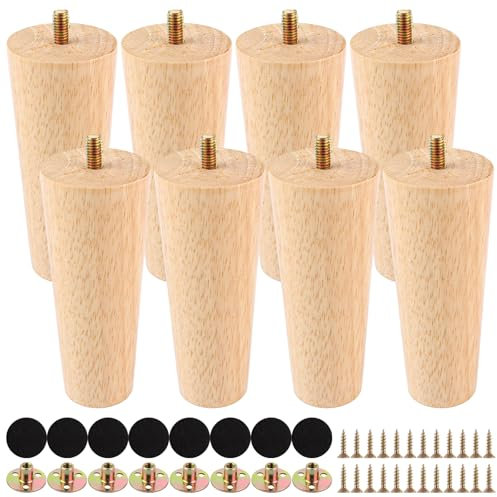 GBACHOOSE Lot de 8 Pied de Meubles en Bois de 12 cm,pour Meubles avec plaques de Montage et vis - Pieds Coniques pour Table, canapé, lit, Ottoman, Armoire, canapé