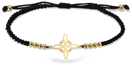 VASSAGO Sorcières Noeud Bracelet pour Femmes Hommes En Acier Inoxydable Magique Celtique Noeud Réglable Couleur Perlé Tressé Sorcière Noeud Bracelets Chaîne Wiccan Bijoux