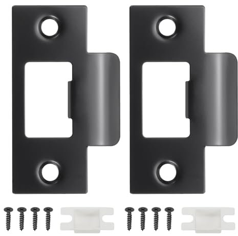 PATIKIL 2-3/4 Door Lock Strike Plate,2 Pcs Stainless T Strike Deadbolt Strike Plate,Door Backplate with Screw for Interior Exterior Door Use(Large Hole), Black
