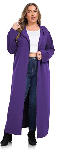 VOGMATE Damen Bademantel 2XL übergröße mit Kapuze Reißverschluss Baumwolle Leichter Lang Morgenmantel Kuschelig Hausmantel Nachtwäsche Große Größen Lila