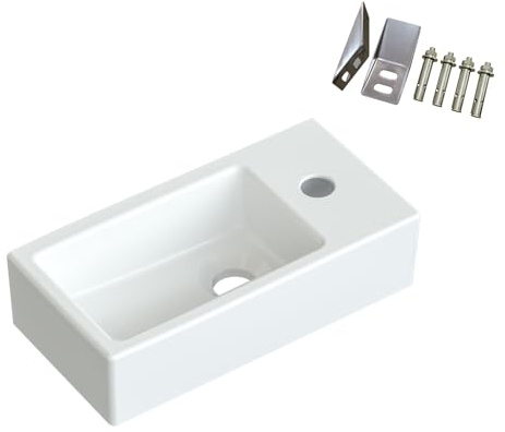YAKE Handwaschbecken klein gäste wc Waschbecken weiß 40,5x 20x 10,5cm hängend Wandmontage Bad Waschplatz Waschbecken mit Wasserhahnloch aus Keramik rechteckig Design