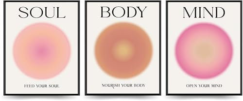 Linilioart Positive Aura, ästhetisches Poster, Set mit 3 Postern, Geist und Körper, Seele, Wandkunst, Farbverlauf für spirituelle Bestätigung, bunt für Schlafzimmer, ungerahmt (21 x 30 cm)