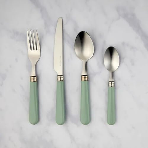 New Durable Stainless Steel Dinnerware Seafoam 16 Piece Cutlery Set with Knives, Forks, Spoons and Teaspoons Modern Tableware Home Dining Essentials - M24