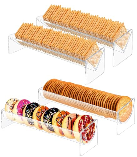 Lainballow 4 bandejas para servir galletas, soporte de acrílico transparente, soporte rectangular para exhibición de galletas, bandeja de exhibición de alimentos para fiestas, eventos, bodas, Navidad,