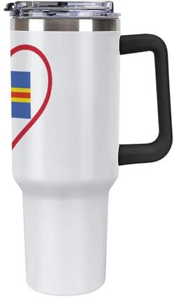 I Love Aland Island and Heart Insulated Tumbler with Handle Stainless Steel Travel Coffee Mug with Lid and Straw 40oz