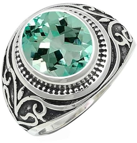 Aquamarin im Labor gezüchtet Edelstein 925 Sterling Silber Band Ring Herren und Damen Alle Größen Schmuck JSR-1221AY29_(75 (23.9))