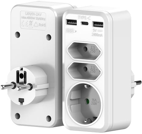USB Steckdose 3-Fach Steckdosen, Mehrfachsteckdose mit 3 USB Netzstecker, Steckdosenadapter 3Fach Stecker mit USB, Mehrfachstecker für USB Steckdose und USB C Adapter, Netzteil USB C Steckdosen