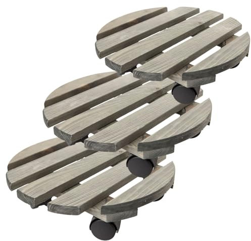 SUSTANIA Pflanzenroller 3er Set aus massivem Buchenholz - Runde Rolluntersetzer mit 120 kg Tragkraft, Ø 30 cm, 360° Lenkrollen für Zimmerpflanzen & Möbel, Anthrazit