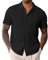 Mens Short Sleeve Shirt Button Down Cuban Collared Shirts Casual Summer Beach Shirt Black