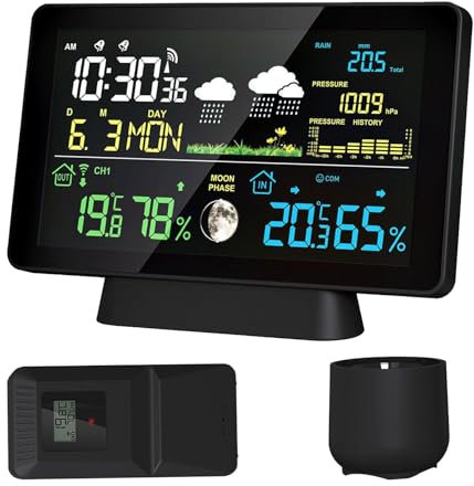 XoTiq Digital Weather Station, Projector Clock, Weather Stations with Outdoor Sensor, Dual Alarm Clock, Barometer, Temperature, Humidity, Weather Forecast, Weather Station for Home Office