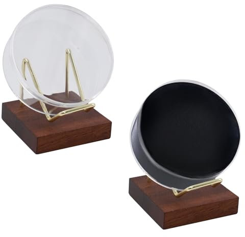 2 Sets Hockey Puck Vitrine mit Holzsockel Transparent Kunststoff Eishockey Puck Box Hockey Memorabilien Aufbewahrungshalter für Enthusiasten, Sammler