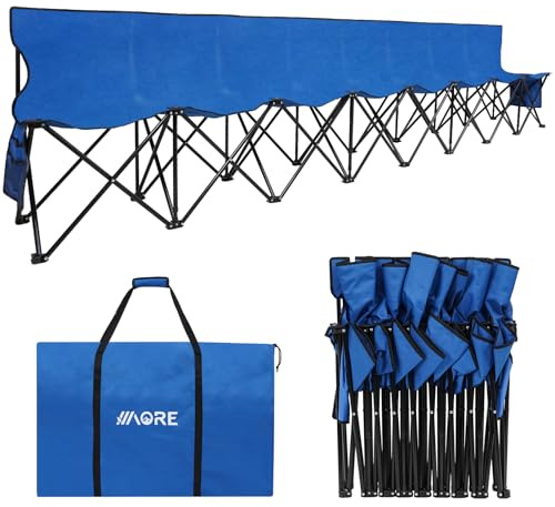 1MORE Portable Folding Bench, Foldable Sideline Bench for Team, 8 Seats Outdoor Camping Chair with Carry Bag & Backrest, Team Sport Sideline Bench for Football,Soccer, Fishing. Blue