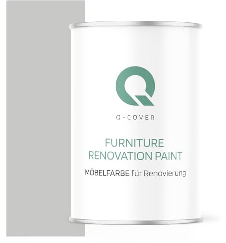 Q-COVER Möbelfarbe Halbmatt | Farbton: Telegrau RAL 7047 1L | Holzfarbe für Möbel & Innenausbau | Deckend, wasserbasiert, kratzfest | Für Küchen, Schränke, Tische, Gartenmöbel