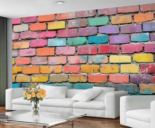 GIVLWF Ziegel-Graffiti-Tapete, 80er-Jahre-Graffiti-Schlafzimmer-Tapete, Hippie-Wandtapete für Wohnzimmer, nicht selbstklebende Tapete, abstrakte Kunst, großes Wandbild und Raumdekoration, 400 x 280 cm