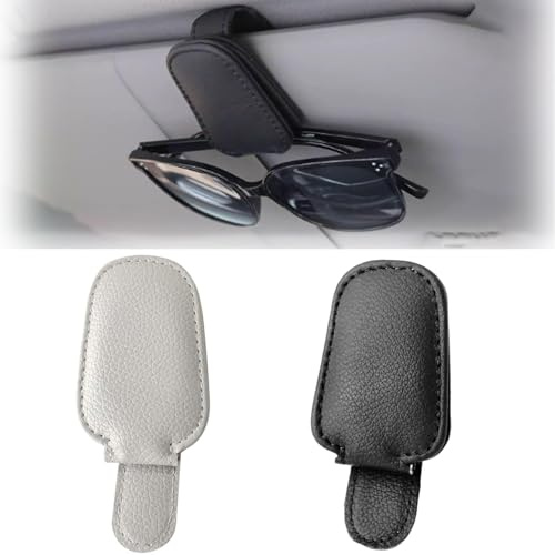 YMNBFCX 2 Stück Brillenhalter Auto Sonnenblende,für Hyundai Tucson 2019 2020 2021 2022 2023 2024 2025 Magnetischer Leder Sonnenbrillenhalter Auto, Visier Brillenhalter,A/Black