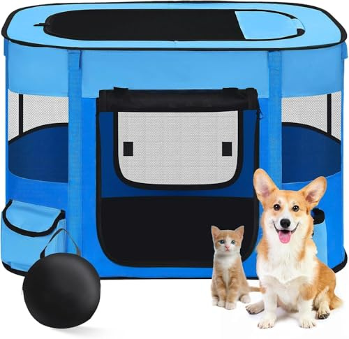 Floving Niche pour Chien 70x55x45cm Parc pour Animaux Pliable Rectangle Salle de Livraison Nid de Chat Cabane pour Chat Maison pour Chiot Chenil fermé Tente pour Animaux (Bleu)