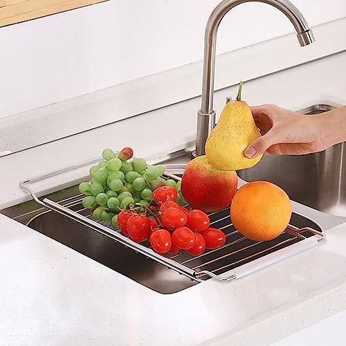 KIMISS Teleskop -Spüle Lagerregal - Edelstahl Erweiterbarer Küchenspüle Organizer mit Abflussschale und Schwammhalter für Küche und Badezimmer (S m l xl xxl)