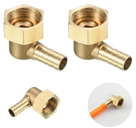 10mm Spinato a G1/2 Femmina Filettatura Tubo x 2pz Ottone Gomito Spina Connettore Tubo Flessibile per Aria, Acqua, Carburante e Sistemi Pneumatici, Colore Oro