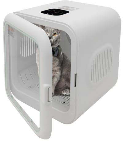 Caja seca para mascotas, 800 W, 62 L, secador automático para mascotas para gatos y perros, caja seca inteligente para mascotas, rango de temperatura ajustable 22-45 °C, período de tiempo ajustable 10