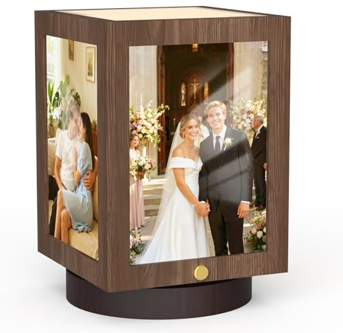 Mixoo DIY Drehbar Bilderrahmen 10x15, Kleine Beleuchteter Rahmen, Naturholz | Picture Frame Holz für Mehrere Bilder, Kinderzeichnungen Fotorahmen für Vatertag,Muttertag, Ostern,Valentinstags,Weihnachten