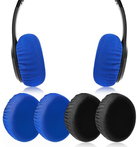 KIRZAX 4 Piezas Almohadillas Auriculares,Fundas Elásticas Lavables para Auriculares,Funda Auriculares Diadema,Reutilizables,Protección contra el Sudor para Gimnasio, Juegos(Negro+Azul)