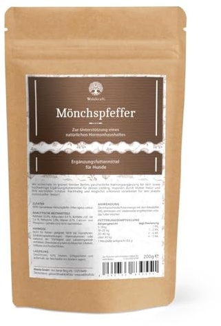 Waldkraft Mönchspfeffer für Hunde – 200 g Pulver zur Unterstützung von Hormonbalance & Zyklus – 100% reines Vitex Agnus-Castus Pulver ohne Zusätze – Für Rüden & Hündinnen (Nachfüllpack)