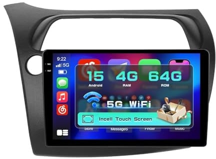 Hikity 4G+64G Android 15 Radio Coche Honda Civic 2006-2011 9 CarPlay | Android Auto Inalámbrico. BT. GPS. WiFi. FM/RDS. Cámara+MIC. Incell Touchscreen