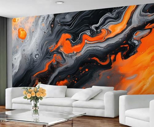 GIVLWF Tapete Paint Art Mural & Home Decor, Schwarzer Marmor Schlafzimmer Tapete, Burnt Orange Wall Paper for Living Room, Large Wall Mural - Not Adhesive
