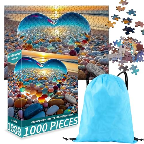 Atomvia Puzzle 1000 Teile Erwachsene, Herz Kieselsteine Strand Klassische Puzzles,Wunderschönes Dekoration Puzzle, Als Geschenk und Wanddekoration zur Entspannung