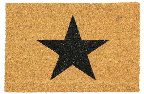 CKB LTD Black Star Novelty Doormat - Decorative Natural Coir Door Mat with Non Slip PVC Backing, Indoor Outdoor, Front Back Door, 60 x 40cm