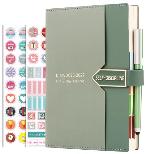 Mljtoyo Akademischer Kalender 2026–2027, A5, Seite pro Tag, Tagesplaner, Organizer mit Monatsansicht, August 2026 – August 2027, Hardcover, bunte Seitenregister, Stifte-Set, 3 Lesezeichen, Tasche
