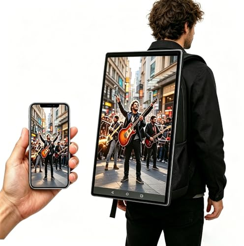 RoyceBee Backpack con Monitor 21.5 para Publicidad itinerante, WiFi/Ethernet, batería 20000mAh, compartición de Pantalla en Vivo Desde Smartphone, soporta MP4/JPG