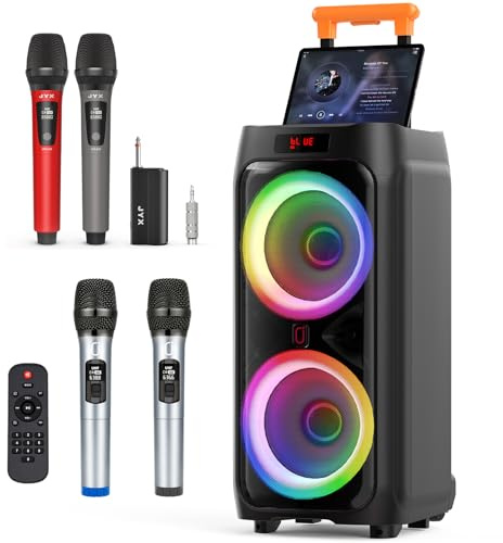 JYX 500W Large Karaoke Machine with 2 Microphones & Extra 2 UHF Microphones | 24 Portable PA System for Adults with Handle & Wheel, Adjustable Treble, Bass & Echo, TWS Pair for Party Karoke Clear Vocals