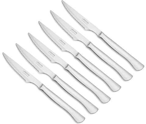 Arcos Cuchillos de Mesa - Juego de Cuchillos Chuleteros 6 piezas (6 Cuchillos) - Monoblock de una pieza de Acero Inoxidable 110 mm - Color Plata