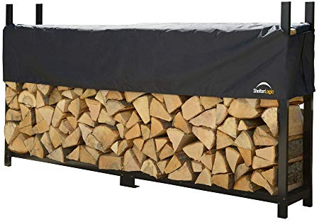 ShelterLogic Kaminholzregal inkl. Abdeckung | Schwarz | 36x120x119 cm